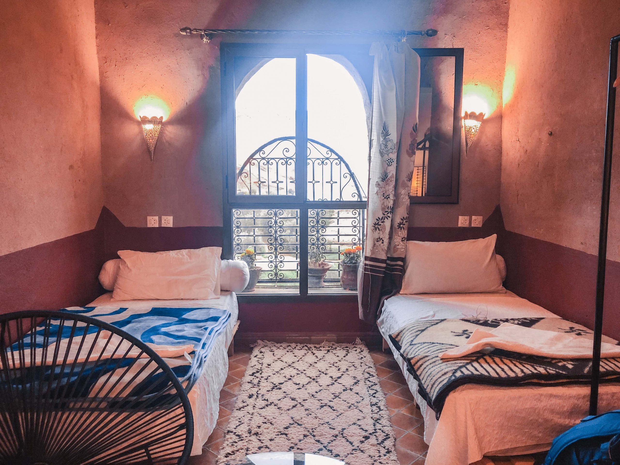 twin bed at one of the riads in Morocco