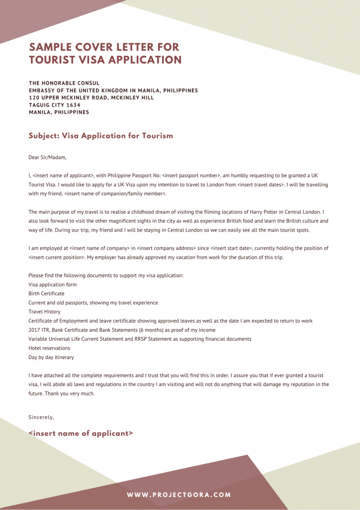 Sample Cover Letter for UK Tourist Visa Application in the ...