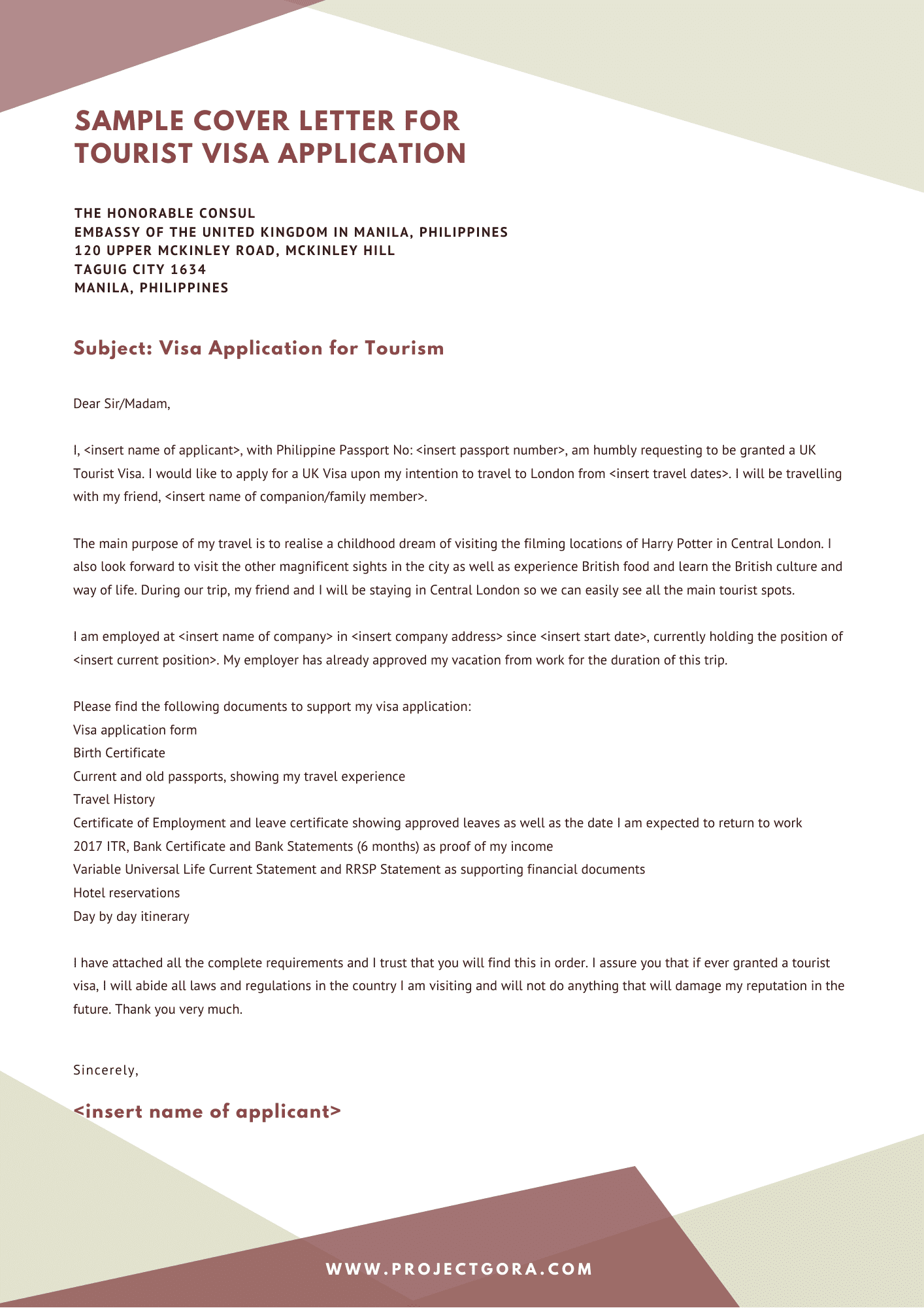 uk visa application cover letter