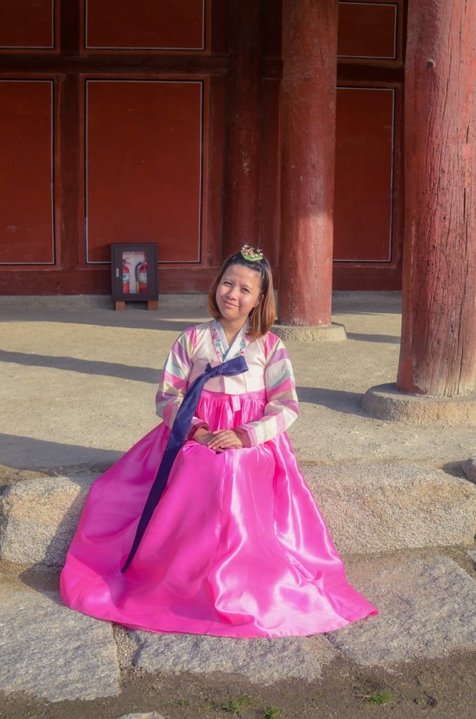 wearing a traditional hanbok in Joseon Palaces
