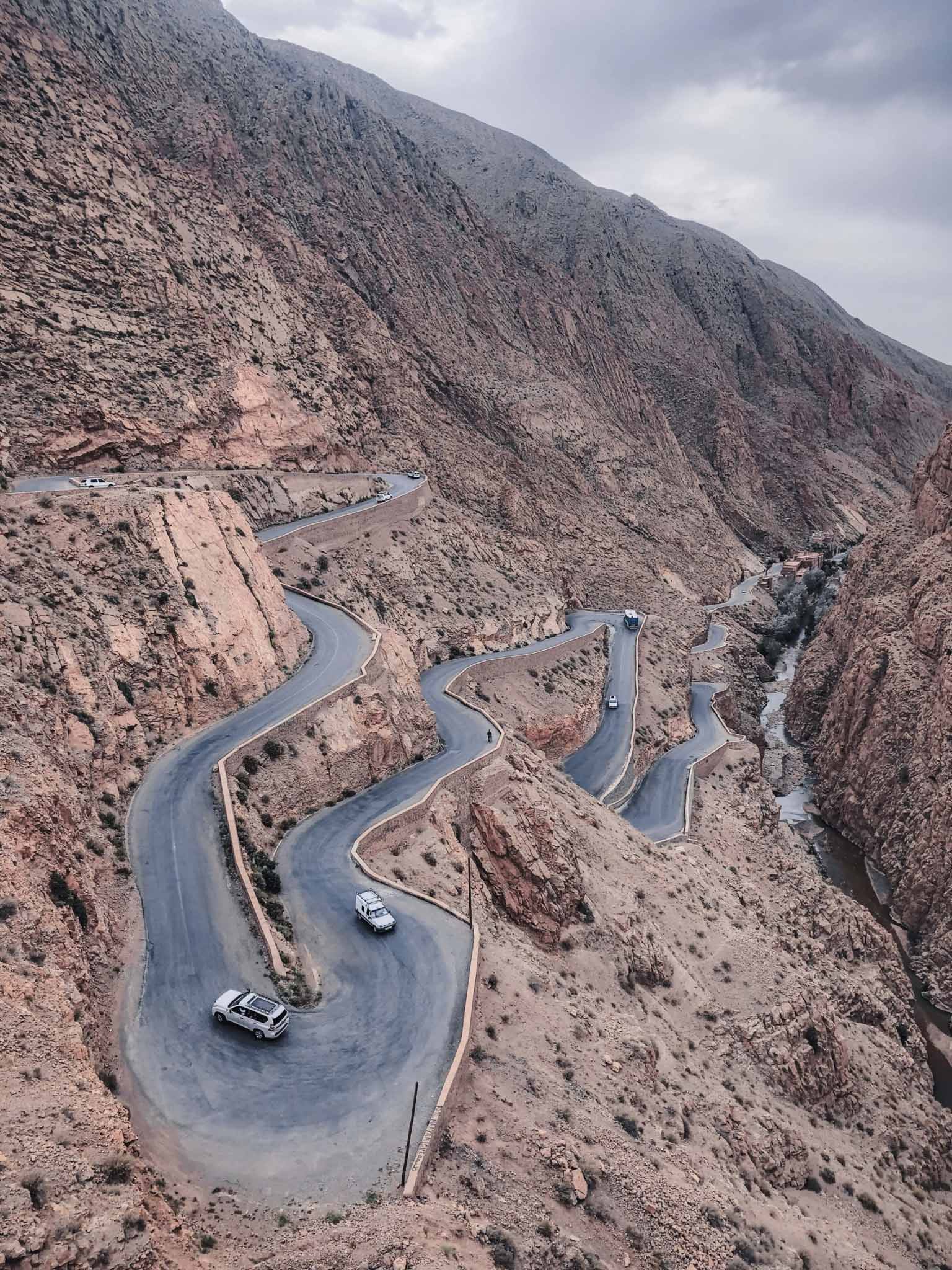 roads along zigzag road in Morocco